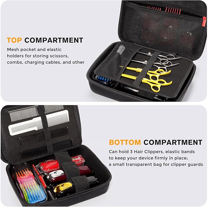 ProCase Hard Barber Accessories Case, Travel Bag for 3 Hair Clippers and Supplies, Trimmer Organizer Storage Box with Clear Pouch, Portable Holder for Men Razor Guard Grooming Kits -Black