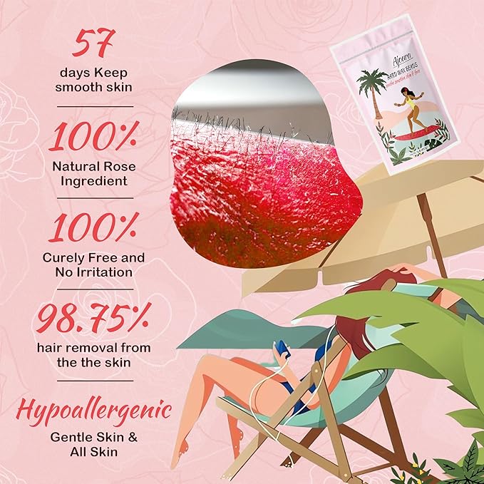 Ajoura 1lb Hard Rose Wax Beans for Full Body Hair Removal - Bikini, Face, Eyebrow, Back, Chest, Legs, Armpit, Upper Lip, Refill for Wax Warmer Kit (Pink)