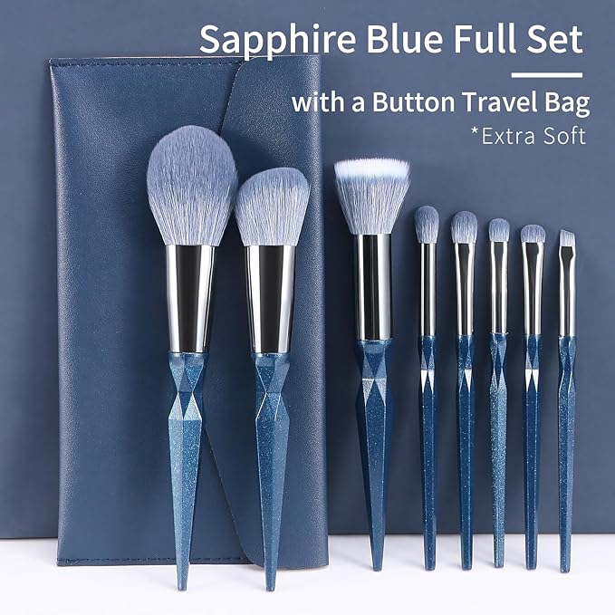 Blue Sapphire Makeup Brush Set Professional, Vegan Makeup Brushes Set, Makeup Brush Set with Case, Glitter Cosmetic Brushes Makeup Set, Make up Brushes Vegan, Make up Brushes Set Professional