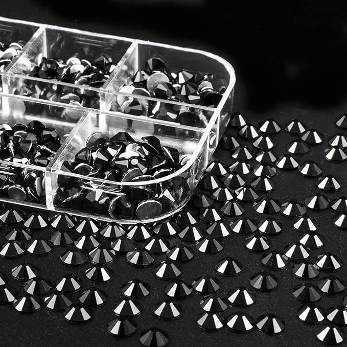 2400 Pcs Nail Gems black Rhinestones Flatback Rhinestones Diamonds Round Crystal nail jewels 6 Sizes (1.9-4.5 mm) Wax Pencil Tweezers for Nail Art Makeup Shoes Bags Crafts DIY (Black) HUETFAT