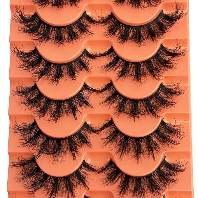 Fluffy Cat Eye Lashes NINGLASH Wispy Lashes False Eyelashes Natural Look Fake Eyelash 18mm Faux 3D Mink Lashes Strips 7 Pairs Pack