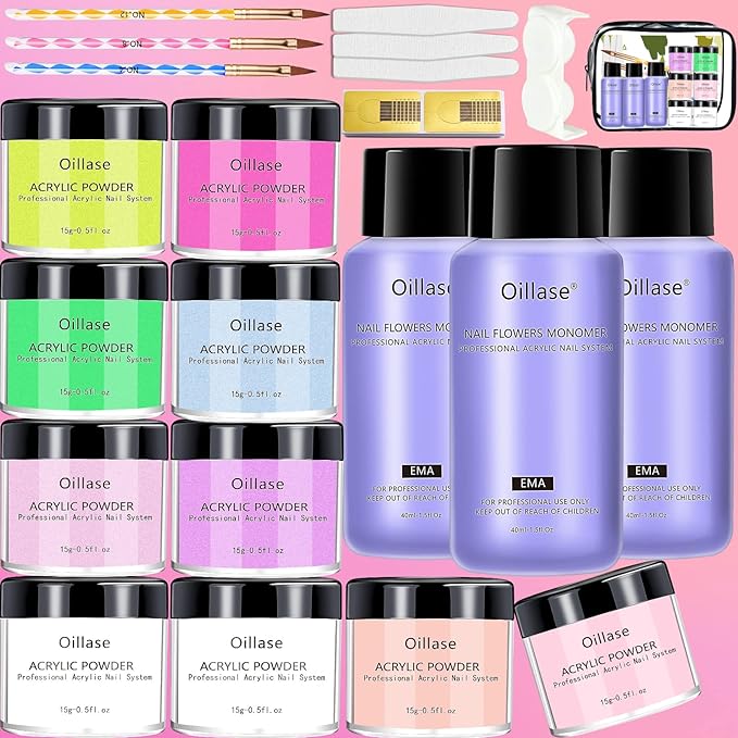 Acrylic Nail Kit for Beginners, Professional Nail Acrylic Powder Set with Acrylic Nail Brush Set, Large Capacity 10 Color Acrylic Powder Set Nail Extension Form (acrylic nail kit)