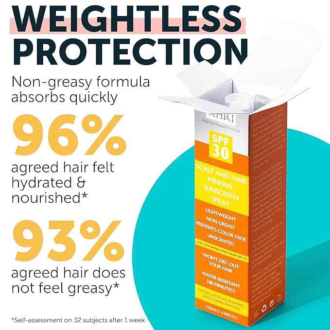 Premium SPF 30 Hair Sunscreen Spray | Non-Greasy UV Protection for Hair and Scalp | Prevents Color Fade and Dryness | Travel-Size UV Protection | Beach SunBlock | Scalp Sunscreen 4 oz 120 ml