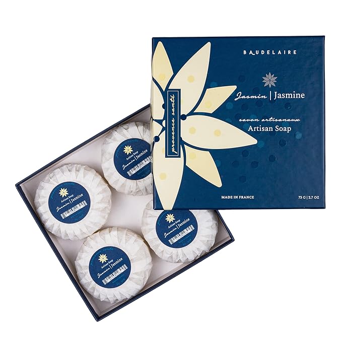 Provence Sante Luxury French Cleansing Bar - Moisturizing Shea Butter - Triple-milled Jasmine Fragrance, 2.7oz 4-Bar Gift Box