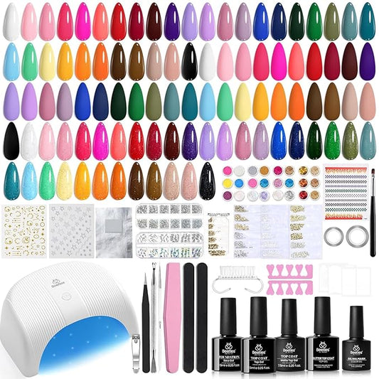 Beetles Gel Nail Polish Kit with U V Light 53 Pcs Emotional Spectrum 32 Colors Gel Polish Nail Kit with Base and Matte&Glossy Top Coat Soak Off Pink Red Color All Season Manicure Tools Decoration Plus