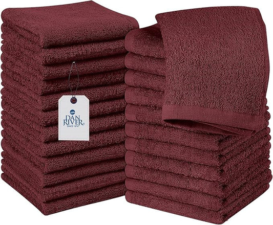 DAN RIVER 100% Cotton Washcloths 24 Pack Premium Quality Face and Body Cloth, Quick Dry Essential Towels for Bathroom, Hand, Kitchen & Cleaning, Baby Washcloths | 12X12 in | 400 GSM | Pomegranate
