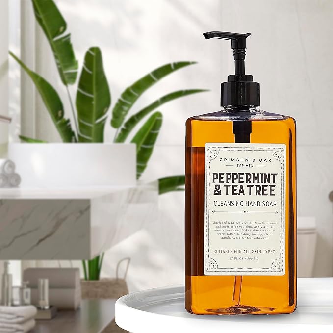 Body Prescriptions Crimson & Oak Men's Deep Cleansing Hand Soap with Pump Dispenser, 17 Fl Oz (Pack of 1), Peppermint and Tea Tree