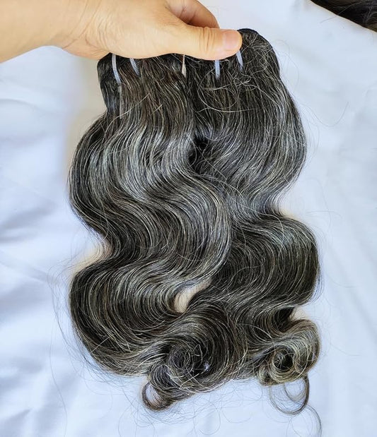 Raw Human Hair Bundles Body Wave Salt and Pepper Gray Color One Donor Wavy Grey Human Hair Bundles 50% Grey Mixed Black Color 2 Bundles 12 12 Inches Virgin Hair Weave Weft by Clytie