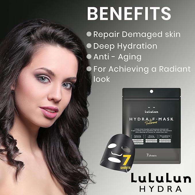 Lululun 7 EA Black Facial Sheet Mask for Rough & Dull Skin Women & Men, Exfoliating Daily Face Sheet Mask, Black Peal& Honey& Cummins Seed Extract, Japanese Pore Deep Cleansing Skincare, Hydra F