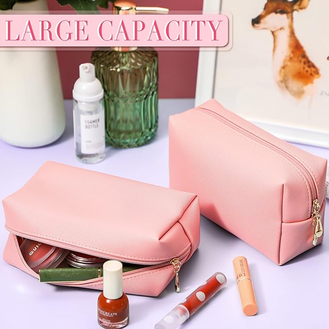 Sanwuta 9 Pcs Preppy Makeup Bag PU Leather Cosmetic Bag Makeup Pouch Plain Waterproof Toiletry Organizers for Traveling Preppy Travel Purse End of the Year Teacher Gifts Bulk(Pink)
