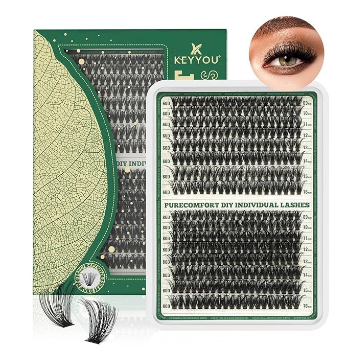 Lash Clusters 320Pcs Eyelash Clusters 60D+80D C Curl 9-16MIX Clusters Lashes Thick Super Soft Wispy DIY Eyelash Extension at Home(60D+80D-C,9-16MIX)