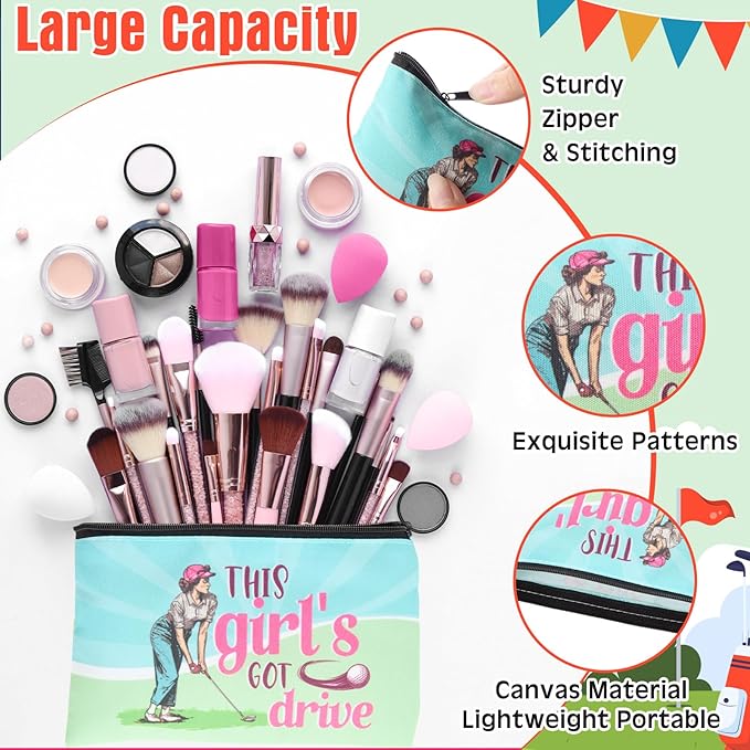 24 Pieces Makeup Bags Bulk Canvas Cosmetic Bags Purse Organizer Zipper Cosmetic Pouch Portable Travel Toiletry Pouch for Women Men Gifts, 7 x 4 Inch(Golf)