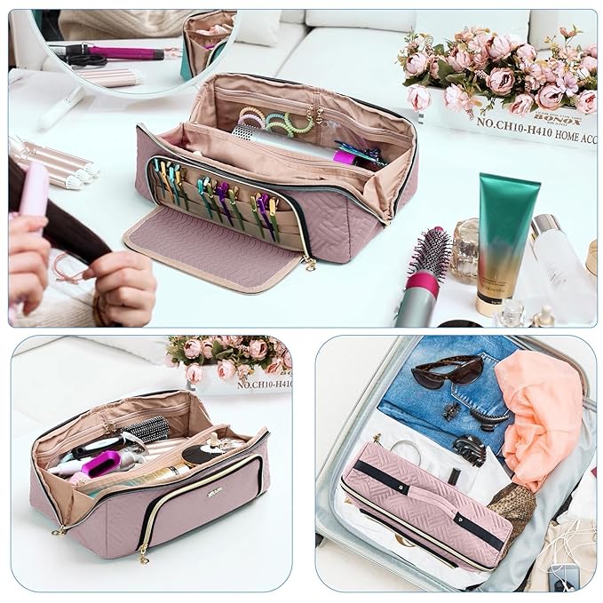 Large Hair Tools Travel Bag with Iron Mat - 2in1 Hair Tools Organizer for Hair Dryer Brush, Flat Irons, Straighteners, Curling Irons, Hair Bag, Makeup Bag, Cosmetic Bag for Travel Essentials