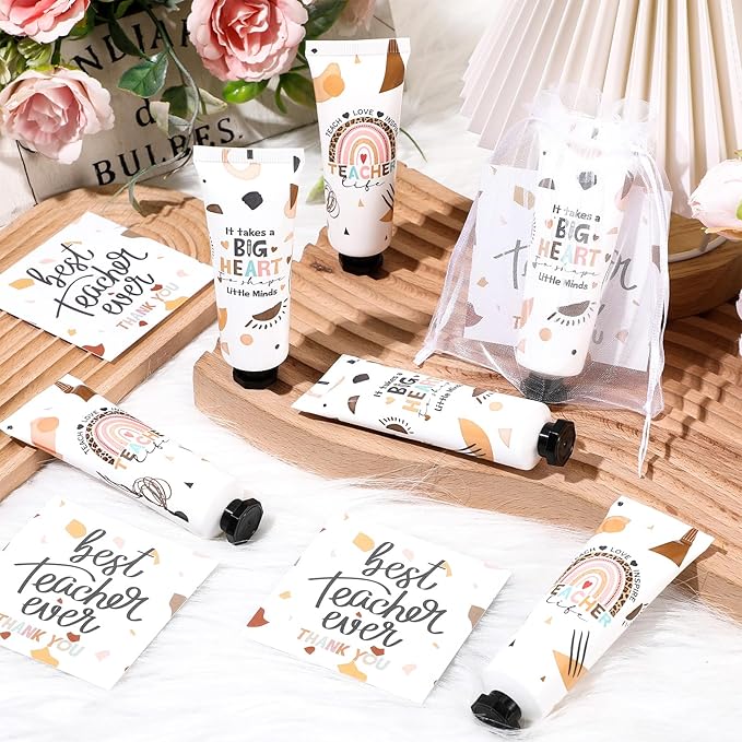 24 Sets Teacher's Day Teacher Appreciation Gifts Include Hand Cream Bulk Organza Bags Thank You Tags Inspirational Gift for Women Girls Party Supplies