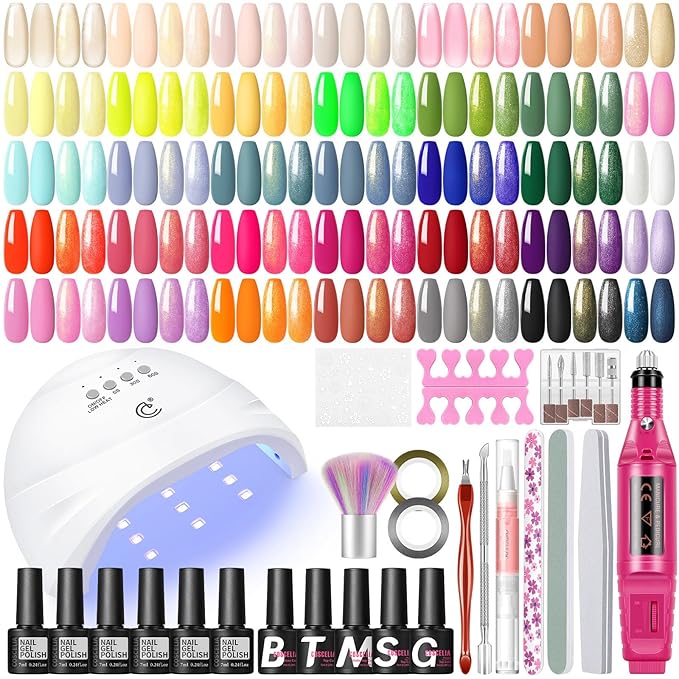 53PCS Gel Nail Polish Kit with U V light and Drill Starter Kit, 35 Colors Gel Polish Set 5pcs Top Base Coat Spring Neutral Colors Professional Nail Lamp Complete Gel Manicure Kit Gifts for Women