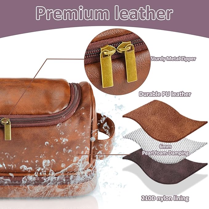 Personalized Toiletry Bag for Men, Gifts for Men, Engraved Name & Text, Custom Leather Travel Dopp Kit, Gifts for Dad, Christmas, Birthday, Husband, Grandpa, Lover