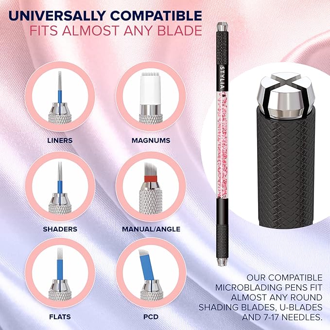 Microblading Supplies 10 Piece Double Sided Manual Tattoo Pen Kit for Permanent Makeup Supplies | Durable Aluminum Pen With Lock-Pin Tech & Ergonomic Grip | Shape Eye Brows, Black