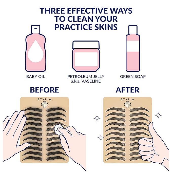 Stylia Microblading Practice Fake Skin Sheet for Eyebrow Tattoo, Eye Brow Makeup, Fake Tattoo Skin, Tattoo Skin Practice Kit, Tattooing Supplies Silicone Sheets (12 Pieces- Inkless Black Double Sided)