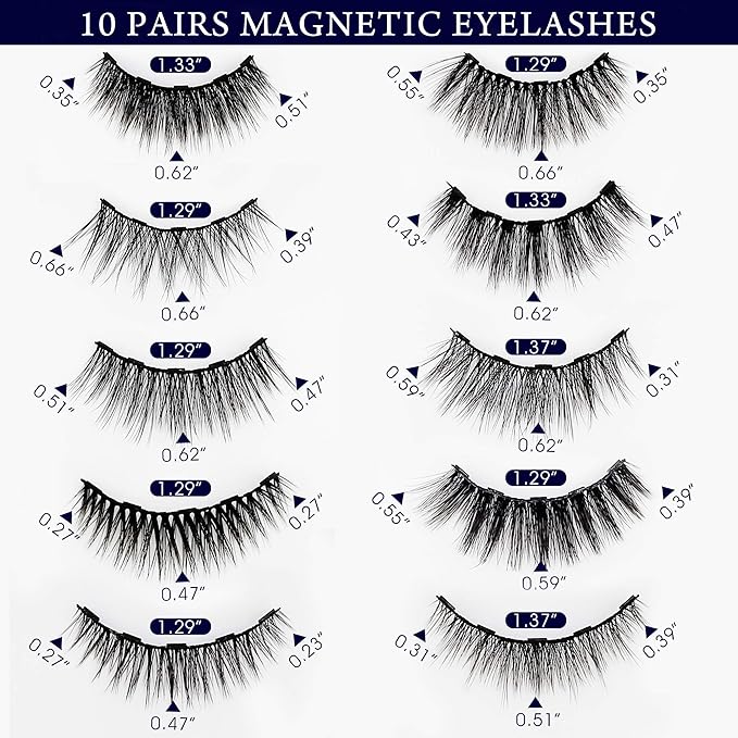 DUOERLA Magnetic Eyelashes,10 Pairs Magnetic Lashes Natural Looking with Applicator and 4 Tubes of Waterproof Magnetic Eyeliner, [Upgraded] Reusable,Strong Hold,Lightweight, Cruelty-Free,Easy to Apply