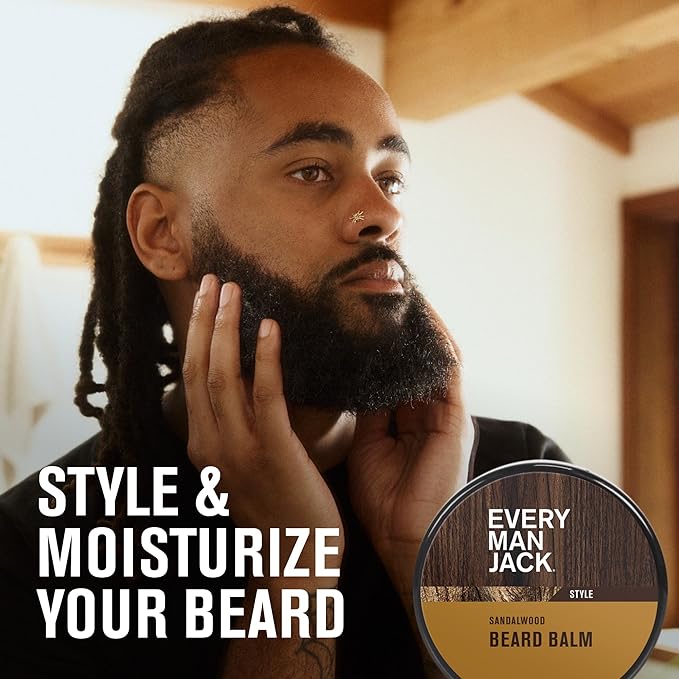 Every Man Jack Beard Grooming Kit for Men - Includes Sandalwood Beard Oil & Beard Balm, Beard Brush, Wooden Dual-sided Comb, Trimming Scissors and Mustache Comb