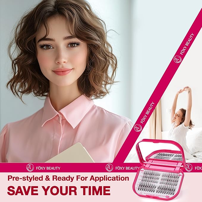 Lash Clusters Kit with Bond and Seal Lash Clusters Left &Right Lash Extension Kit with Eyelid Wipes Remover Eyelash Brush Eyelash Extension Kit Gift Set with Drawstring Bag Portable Lash Starter