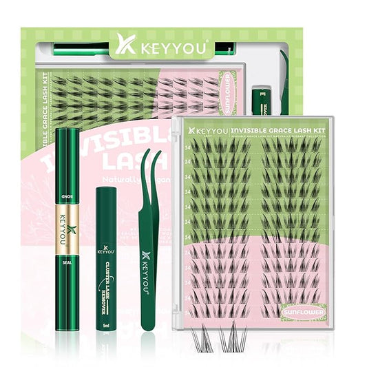 Fairy Lash Clusters Kit Sunflower Lash Extension Kit D Curl 120Pcs Eyelash Extension Kit Wispy Natural Invisible Band Lash Kit with Waterproof DIY Lash Extension Kit(Sunflower-D-14mm)
