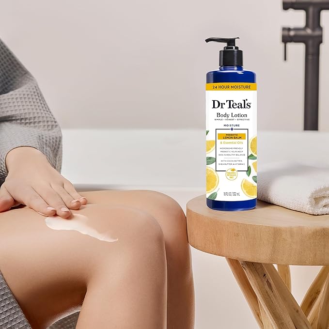 Dr Teal's Body Lotion, Lemon Prebiotic Lemon Balm & Essential Oils, 18 oz (Pack of 3)