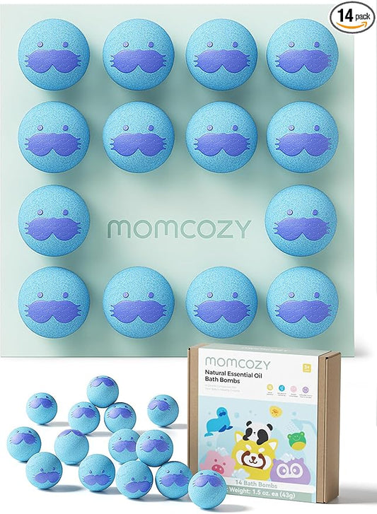 Momcozy Natural&Organic Essential Oil Bath Bombs,14 Pcs Bubble Bath Fizzy Balls with Cute Seal Animal Shapes,Bath Bombs Gift Set for Kids Girls Boys Toddler,Ideal Gift for Easter Egg,Bath Bomb Kit