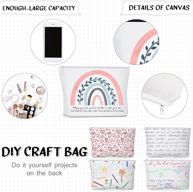 Sieral 30 Pcs Rainbow Canvas Makeup Bags Bulk Employee Appreciation Gifts Graduation Inspirational Cosmetic Bags Thank You Gifts for Teacher Secretary Coworker Volunteer Nurse(Delicate)