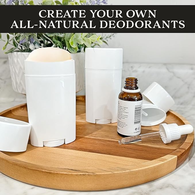 Cornucopia Brands 2.5oz Empty Deodorant Containers (8-Pack, 75ml); BPA-Free Plastic White Twist-Up Refillable Tubes for DIY Deodorant, Aromatherapy, Balm, Etc.