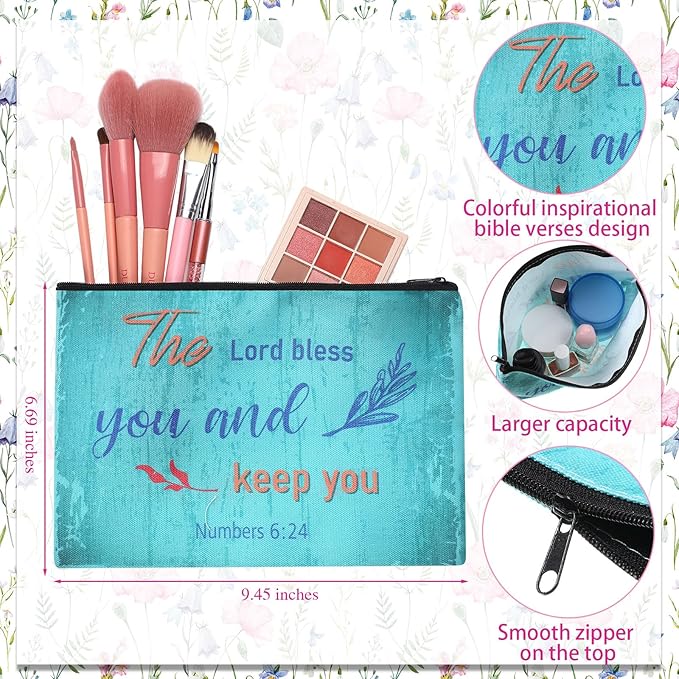 24 Pcs Christian Makeup Bag Bible Cosmetic Bags Inspirational Bible Verse Toiletry Pouches Canvas Motivational Pouches with Zipper for Women Organize Cosmetics Toiletries Stationery(Retro)