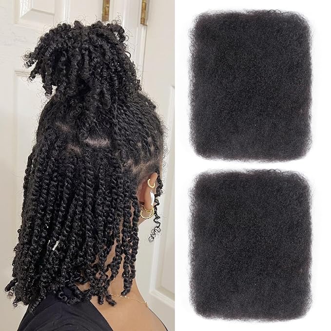 BLL Afro Kinkys Bulk Human Hair-100% Human Hair for Mini Twist Braiding Dreadlock Loc Extensions Afro Kinky Curly Hair Bulk Black Color (1B, 14 Inch (Pack Of 1))