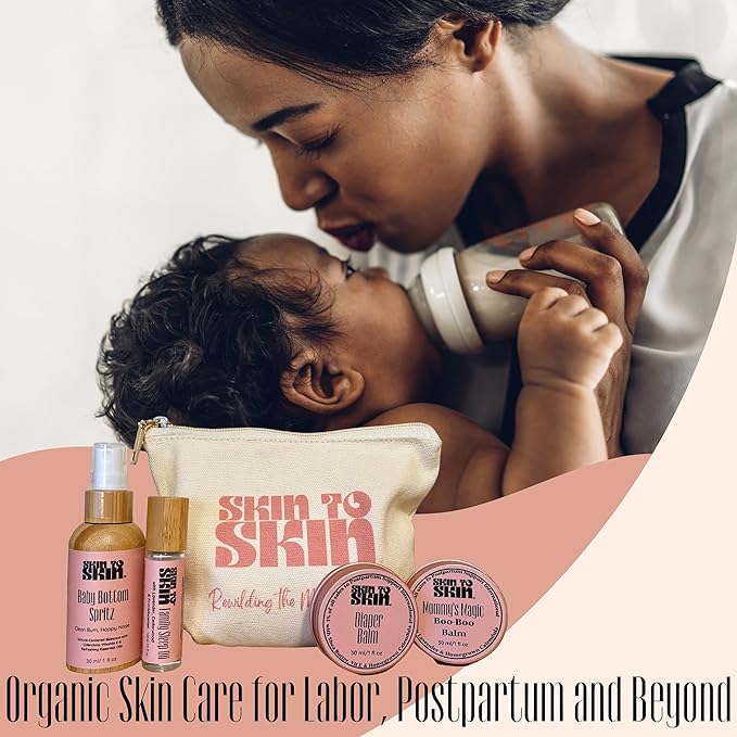 Skin to Skin New Baby Kit - 4 Piece Set in Cosmetic Bag - Organic Baby Butt Balm - Postpartum Essentials