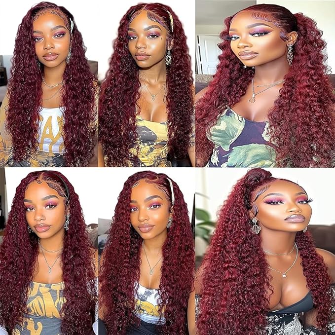 Burgundy Curly Bundles Color 99j Kinky Curly Human Hair Bundles 8a Grade Double Weft Weave Extensions Brazilian Human Hair Soft and Silky for Black Women 24 26 28 Inch