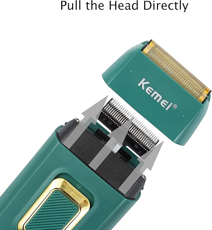 KEMEI Foil Shaver Double Electric Shaver for Men Electric Razors Head Shaver for Bald Men Barber Supplies Hair & Beard Trimmer Cordless Rechargeable, Green