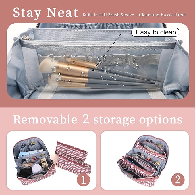 BOYATU Travel Makeup Bags for Women: Large Capacity Cosmetic Bag Set of 3 - Vegan Leather Make up Bags with Compartments - Wide Open Waterproof Toiletry Organizer Bag with Handle (E-03-Red)