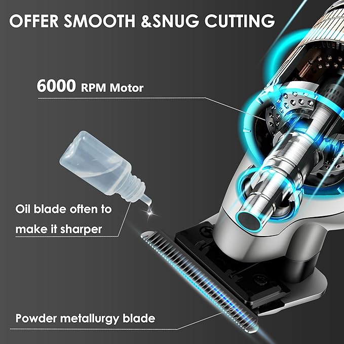 KEMEI 2293 Professional Hair/Beard Trimmer for Men Zero Gapped Hair Clippers for Barber with T Blade, Cordless Rechargeable, Silvery