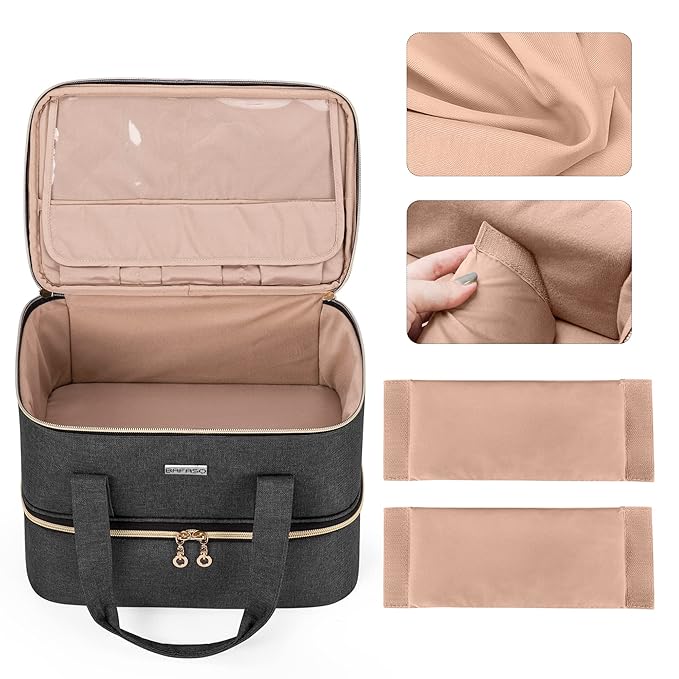 BAFASO Nail Polish Organizer Holds 40 Bottles (15ml - 0.5 fl.oz) and a Nail Lamp, Nail Polish Carrying Case with Manicure Tools Storage Sections (Bag Only), Black