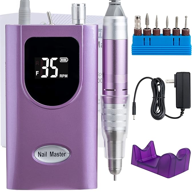 Delanie Nail Drill Purple & 5-in-1 Carbide Bit Fine Grit Bundle