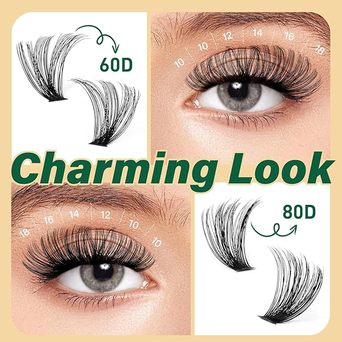 DIY Lash Extension Kit 280pcs Soft Lash Clusters 60D+80D D Curl Easy to Apply with Lash Bond and Seal Lash Applicator Lash Remover Eyelash Extension Kit at Home(RMkit-60D80D-D-10-18mix)