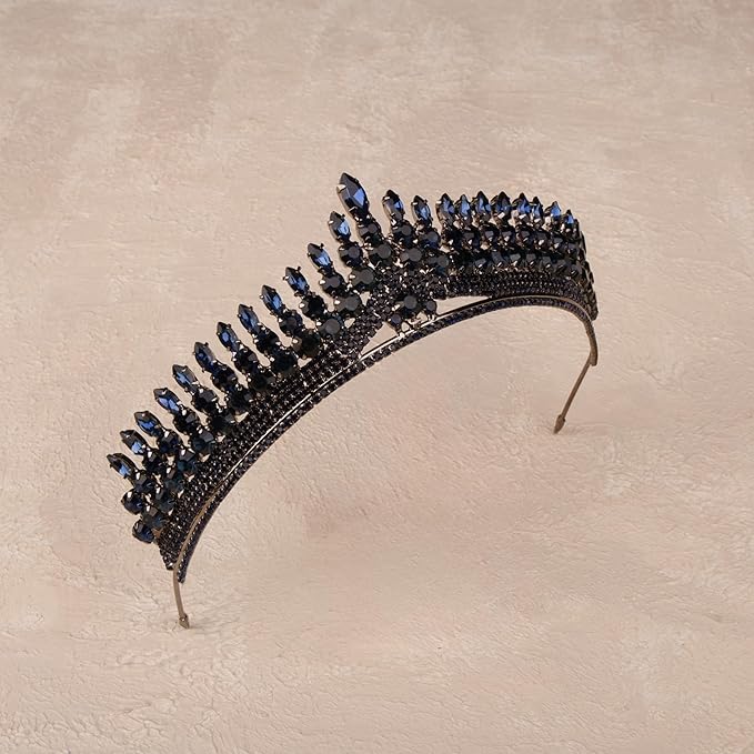 LIMELIA Women's Tiara for Henna Wedding Party|Glitter Hair Accessories for Bridal Birthday Pageant Prom Halloween Cos-play Christmas Party|Antares-Navy Blue