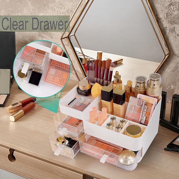 Make up Organizer for Vanity, Cosmetics Skincare Organizers with Clear Drawers. Ideal Vanity Holder for Desk and Dresser Countertops, Bathroom