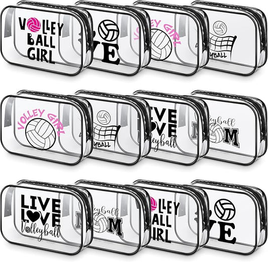 Abbylike 12 Pcs 7 x 4.7 x 2.4'' Cosmetic Bag Gifts Accessories for Makeup Bags Clear PVC Cheer Case Toiletry Zipper Pouch for Women Christmas Xmas (Volleyball Theme)