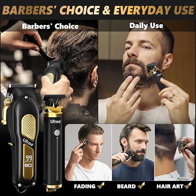 Ufree Hair Clippers for Men, Professional Clippers and Trimmers Set, Cordless Clippers for Hair Cutting, Beard Trimmer, Barber Clippers, Rechargeable Electric Shaver, Gifts for Men