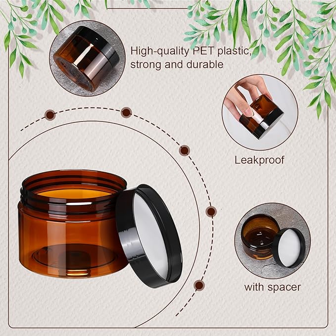 Tanlade 100 Pcs 4 oz Amber Plastic Cosmetic Jars with Lids Empty Leak Proof Container Round Airtight Refillable Cosmetic Jars for Cream, Lotion, Powder, Ointment, Beauty Products Travel Storage