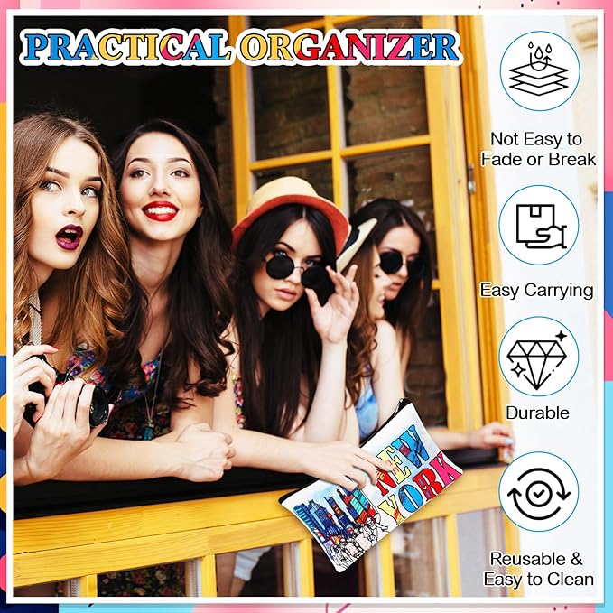 24 Pieces Makeup Bags Bulk Canvas Cosmetic Bags Purse Organizer Zipper Cosmetic Pouch Portable Travel Toiletry Pouch for Women Men Gifts, 7 x 4 Inch (New York)