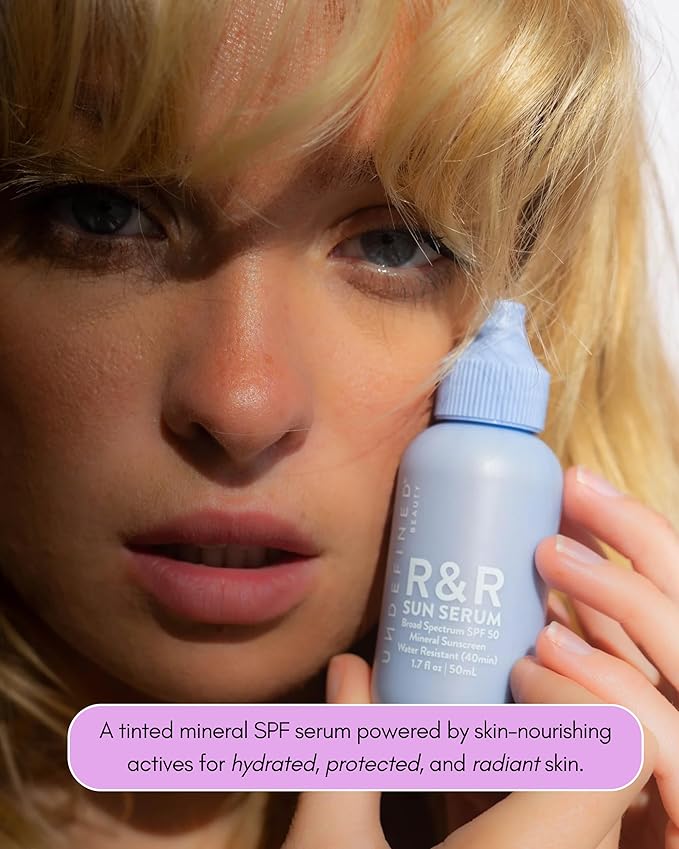 Undefined Beauty R&R Sun Serum SPF 50 – Tinted Mineral Sunscreen with Niacinamide, Broad Spectrum Protection & Blue Light Defense (Light Tint/Neutral Undertone)