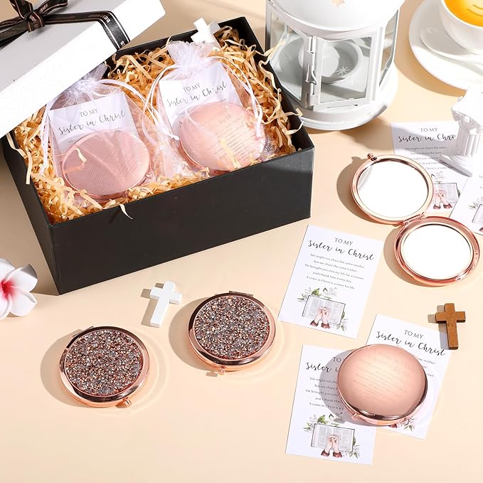 Geetery 10 Set Bulk Mothers Day Church Gifts Christian Compact Mirrors Bulk Sisters in Christ Pocket Mirrors Religious Faith Gifts for Women Mom Friend Bestie Niece Purses (Rose Gold)
