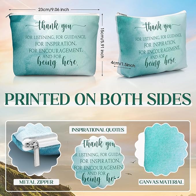 20 Pcs Employee Appreciation Gifts 10 Inspirational Canvas Makeup Bags 10 Compact Mirrors Bulk Cosmetic Bags Round Portable Pocket Mirror Thank You Gifts for Women (Appreciation)