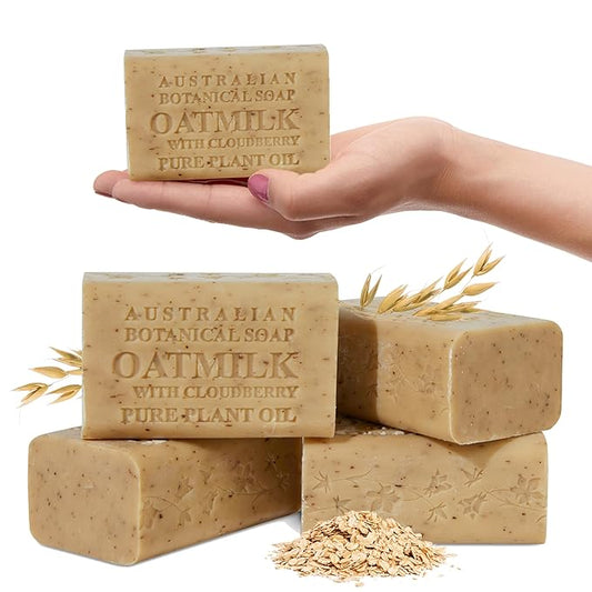 Australian Botanical Soap Oat Milk with Cloudberry 6.6 oz Luxury Soap Bars Enriched with Shea Butter, Suitable for Men, Women and All Skin Types, Pack of 4